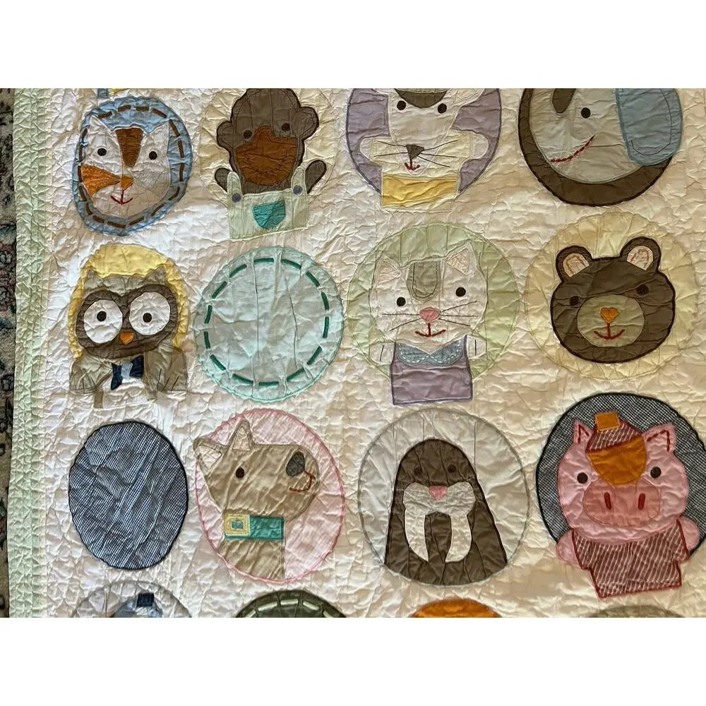 Whimsical Land of Nod Animal Crib Quilt Baby Blanket Play Mat Nursery Decor